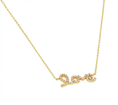 925 Sterling Silver Gold Plated Clear CZ Love Pendant Necklace