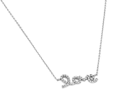 925 Sterling Silver Rhodium Plated Clear CZ Love Pendant Necklace