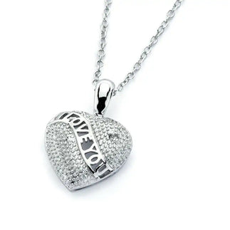 925 Sterling Silver Rhodium Plated Clear CZ I Love You Heart Pendant Necklace