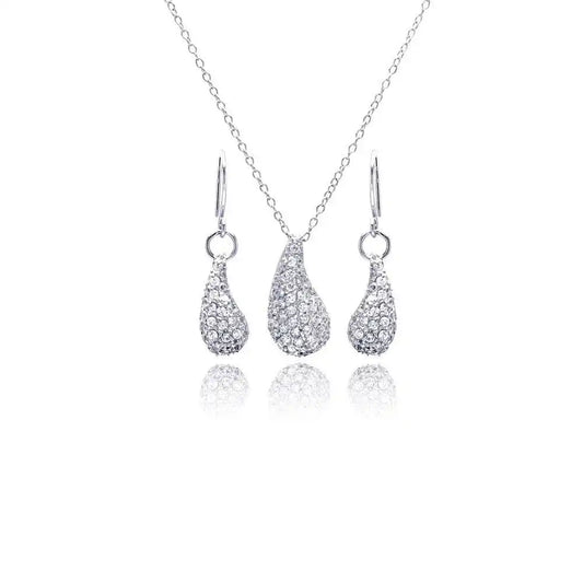 925 Sterling Silver Rhodium Plated Eggplant Teardrop CZ Dangling Hoop Set