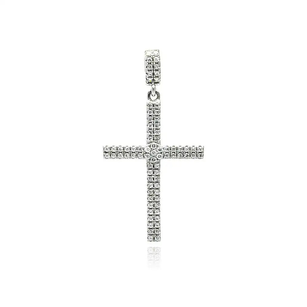 925 Sterling Silver Rhodium Plated Cross Micro Pave CZ Dangling Pendant
