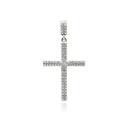 925 Sterling Silver Rhodium Plated Cross Micro Pave CZ Dangling Pendant