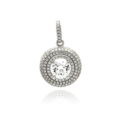 925 Silver Rhodium Plated Circle Micro Pave CZ Dangling Pendant