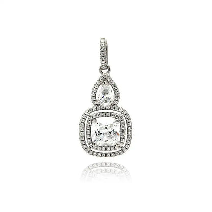 925 sterling Silver Rhodium Plated Square Teardrop Micro Pave CZ Dangling Pendant Rhodium Plated Square Teardrop Micro Pave CZ Dangling Pendant Rhodium Plated Square Teardrop Micro Pave CZ Dangling Pendant
