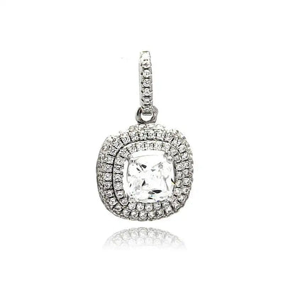 925 Sterling Silver Rhodium Plated Square Micro Pave CZ Dangling Pendant