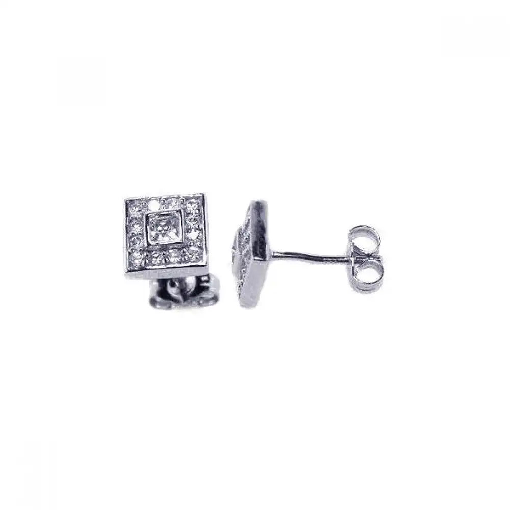 925 Sterling Silver Rhodium Plated Micro Pave Clear Square CZ Stud Post Earrings