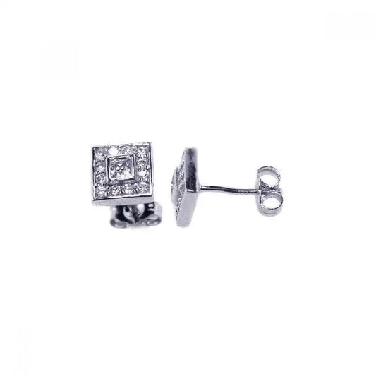 925 Sterling Silver Rhodium Plated Micro Pave Clear Square CZ Stud Post Earrings