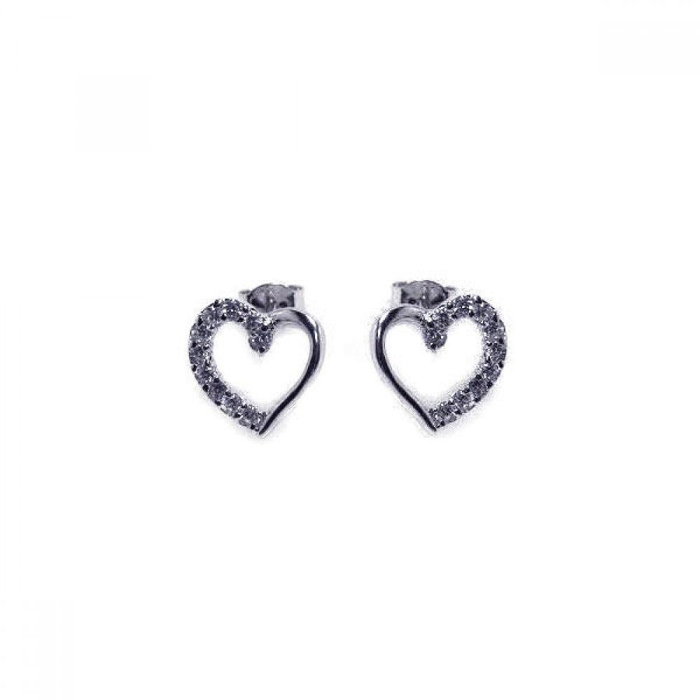 925 Silver Rhodium Plated Open Heart CZ Stud Earring