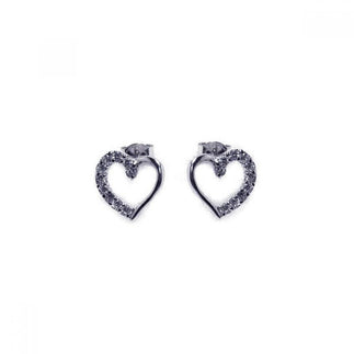 925 Silver Rhodium Plated Open Heart CZ Stud Earring