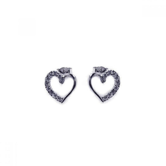 925 Silver Rhodium Plated Open Heart CZ Stud Earring
