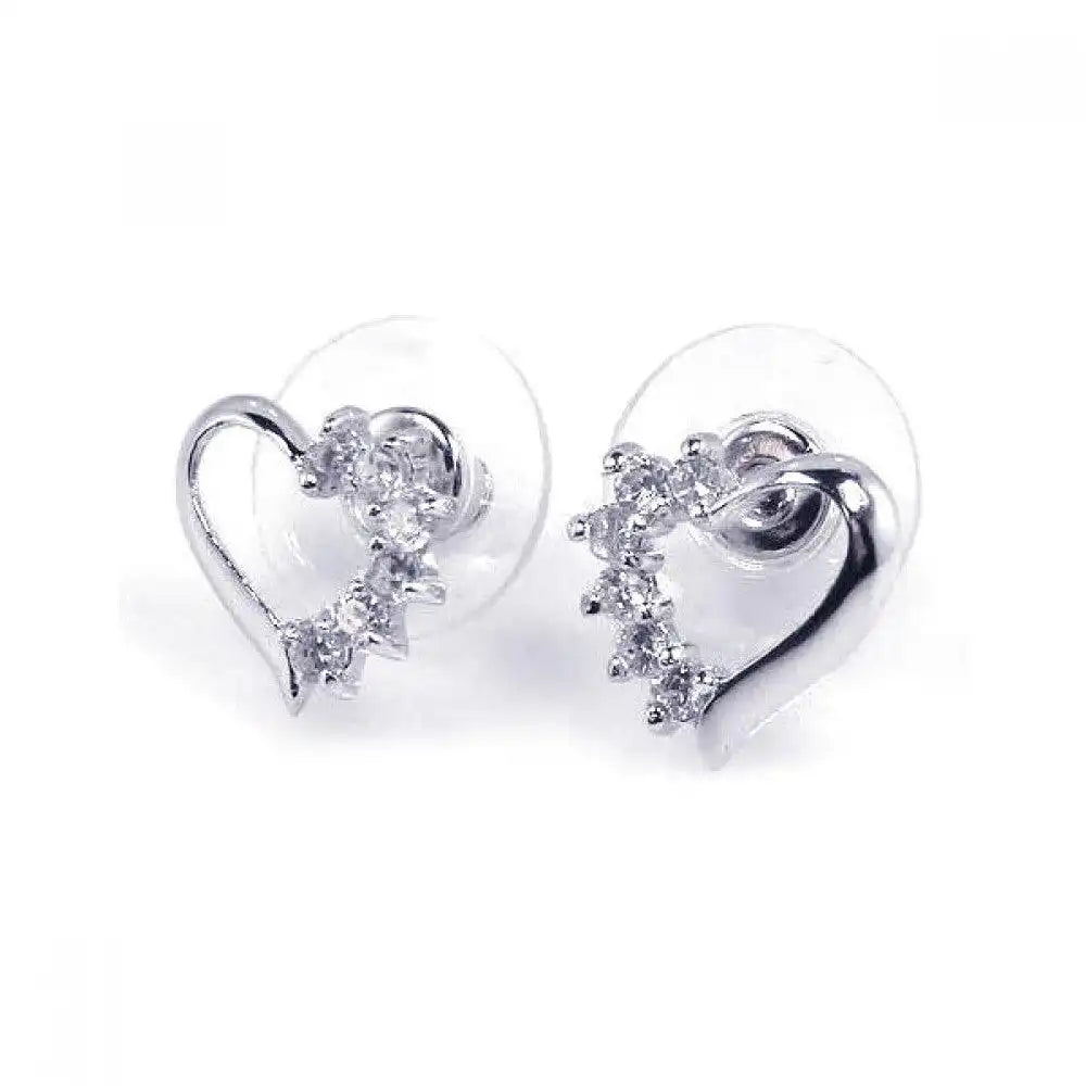 925 Sterling Silver Rhodium Plated Open Heart CZ Stud Earrings