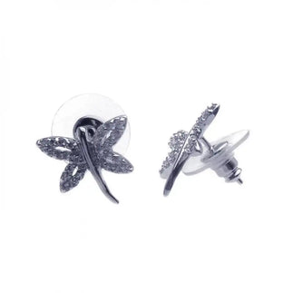 925 Sterling Silver Rhodium Plated Dragonfly CZ Earrings
