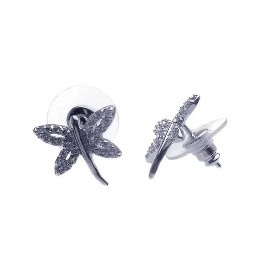 925 Sterling Silver Rhodium Plated Dragonfly CZ Earrings
