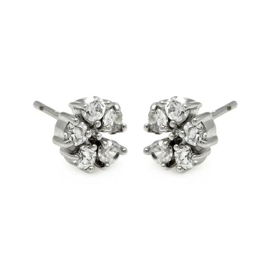 925 Silver Rhodium Plated Flower CZ Stud Earrings