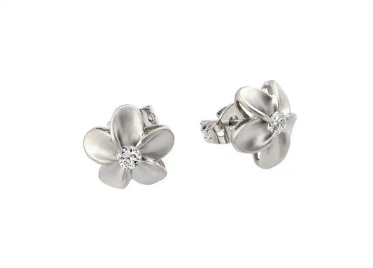 925 Sterling Silver Rhodium Plated Flower Round CZ Stud Earrings