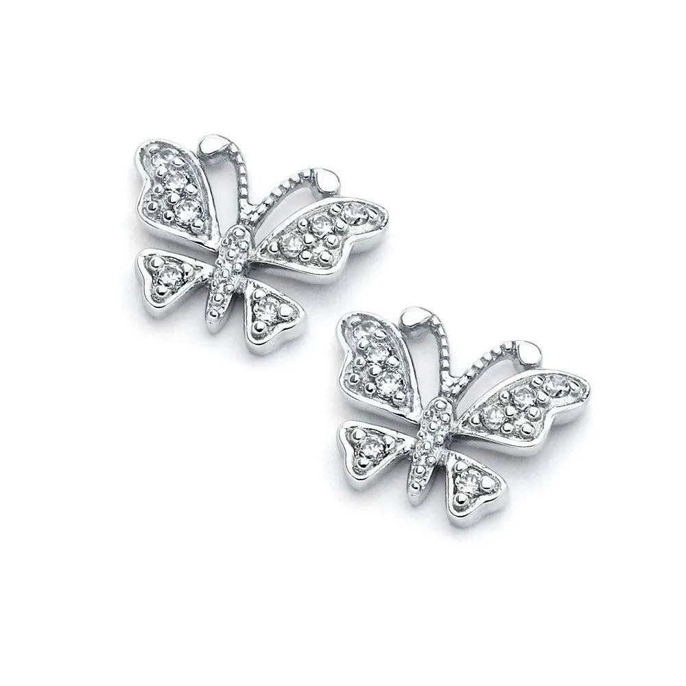 925 Sterling Silver Rhodium Plated Open Butterfly CZ Stud Earrings