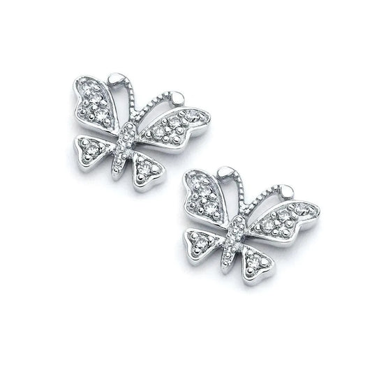 925 Sterling Silver Rhodium Plated Open Butterfly CZ Stud Earrings