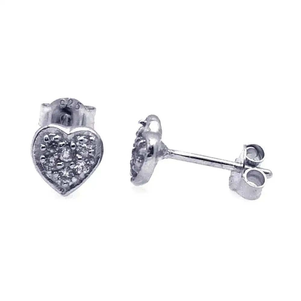 925 Sterling Silver Rhodium Plated CZ Heart Stud Earrings