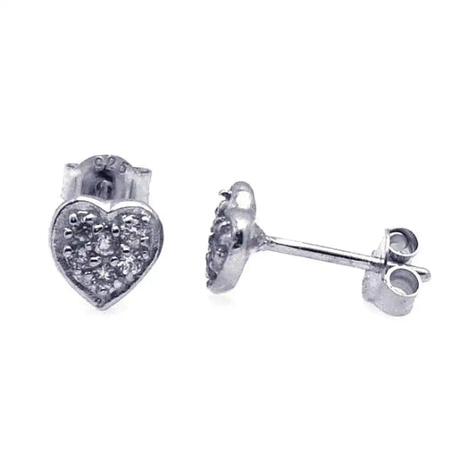 925 Sterling Silver Rhodium Plated CZ Heart Stud Earrings
