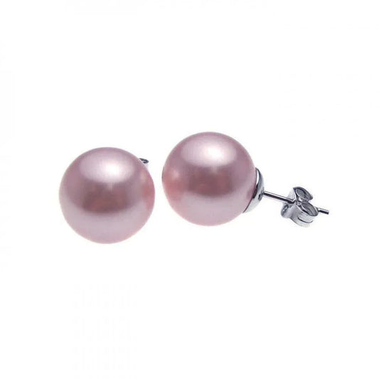 925 Sterling Silver Rhodium Plated Pink Pearl Stud Earrings