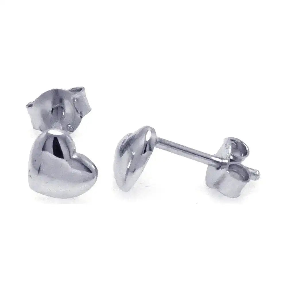 925 Sterling Silver Rhodium Plated Heart Post Earrings
