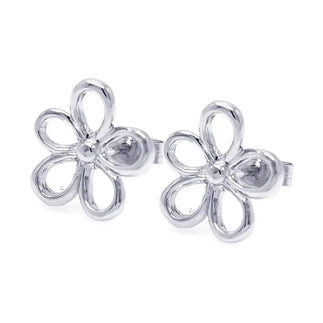 925 Sterling Silver Rhodium Plated Open Flower One Clear CZ Stud Earrings