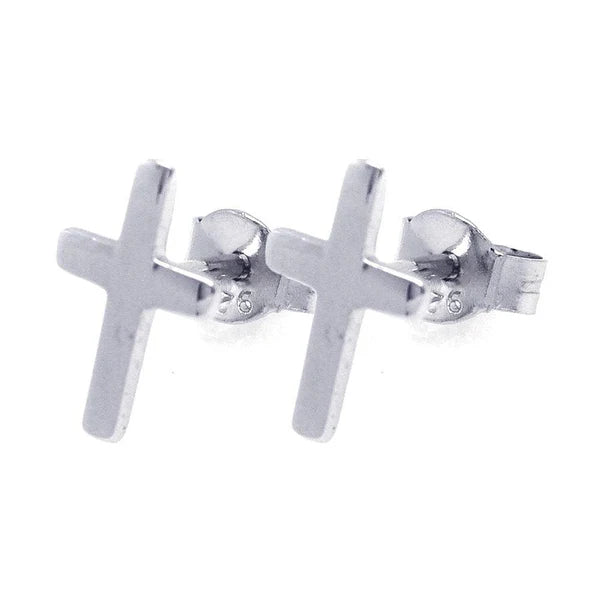 925 Sterling Silver Rhodium Plated Cross Stud Earrings