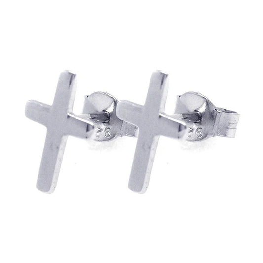 925 Sterling Silver Rhodium Plated Cross Stud Earrings