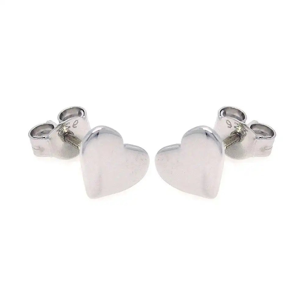 925 Sterling Silver Rhodium Plated Heart Stud Earrings