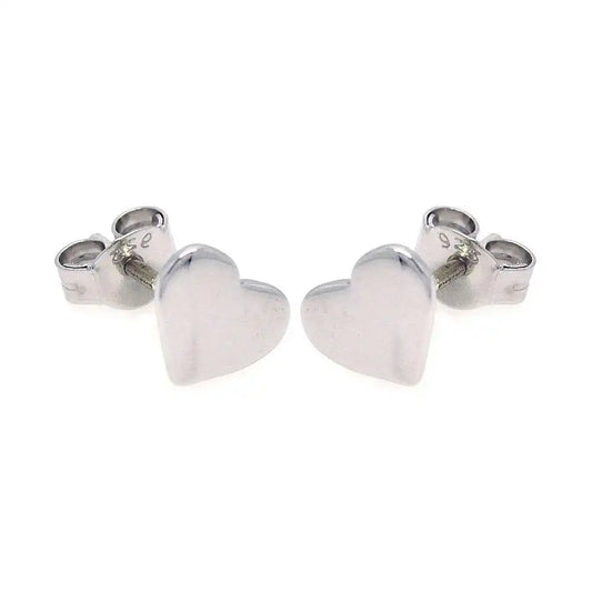 925 Sterling Silver Rhodium Plated Heart Stud Earrings