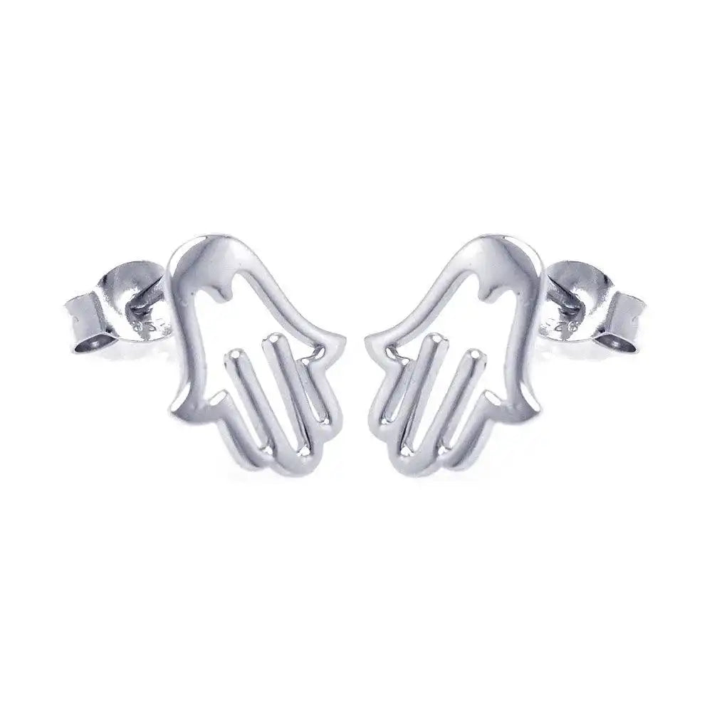 925 Sterling Silver Rhodium Plated Open Hand Stud Earrings