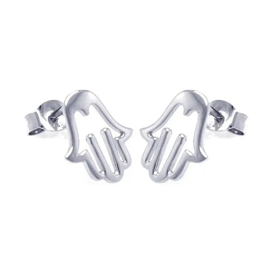 925 Sterling Silver Rhodium Plated Open Hand Stud Earrings