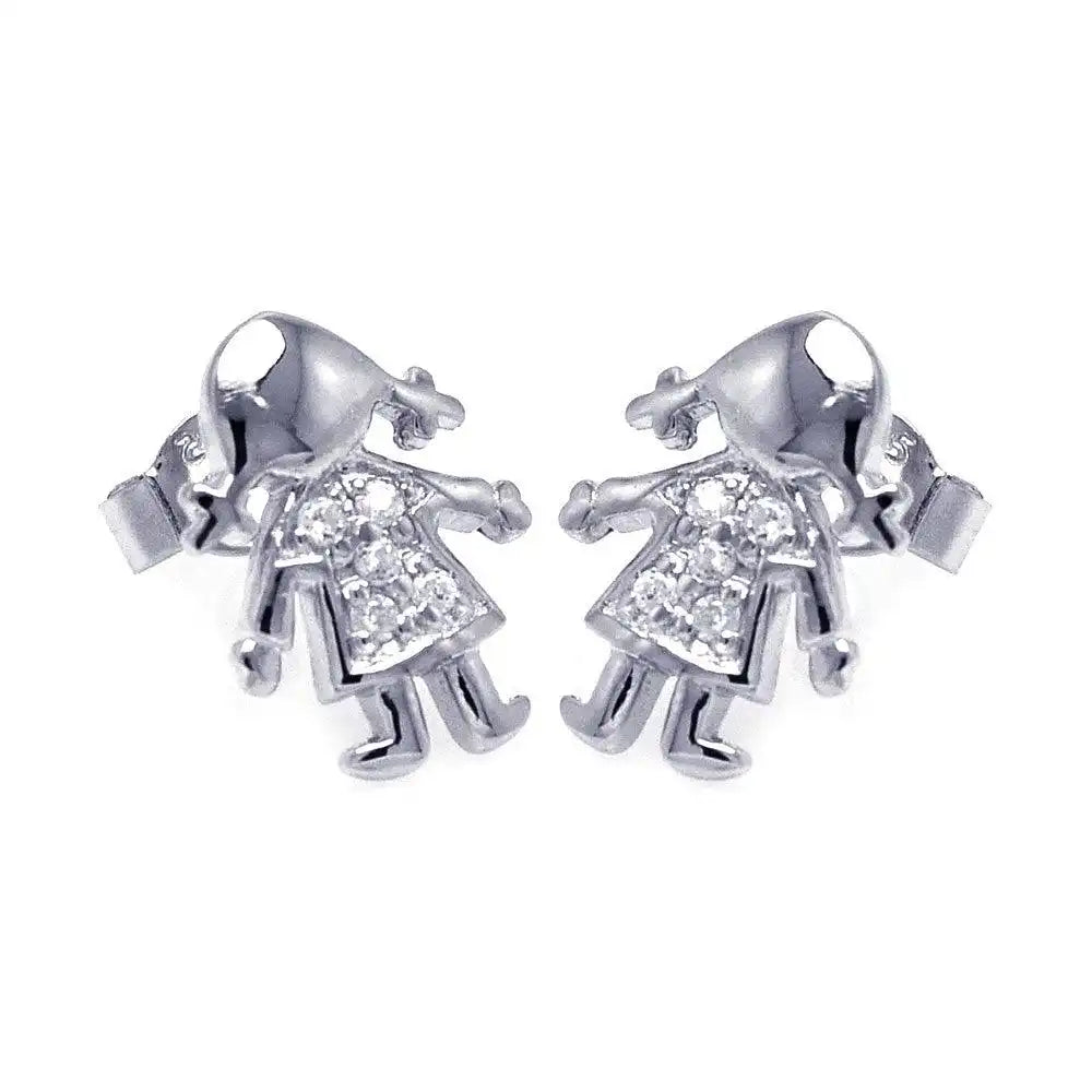 925 Sterling Silver Rhodium Plated Round Clear Cluster CZ Little Baby Girl Stud Earrings