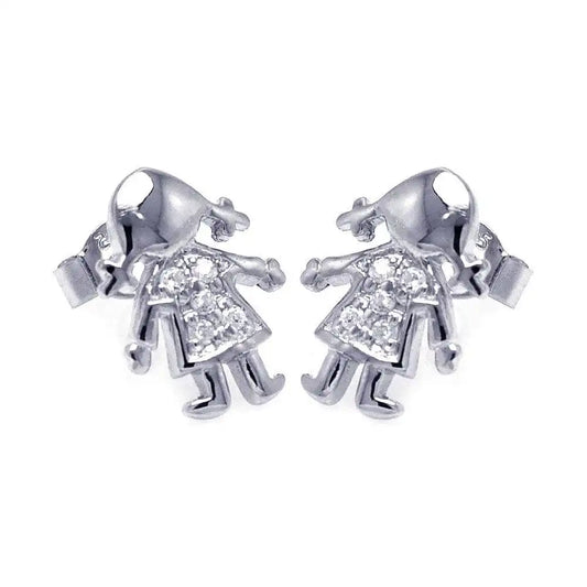 925 Sterling Silver Rhodium Plated Round Clear Cluster CZ Little Baby Girl Stud Earrings