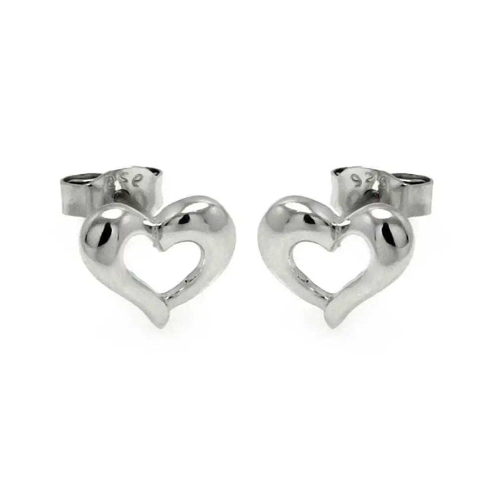 925 Sterling Silver Rhodium Plated Open Hear Stud Earrings