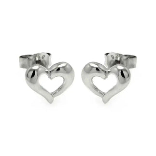 925 Sterling Silver Rhodium Plated Open Hear Stud Earrings