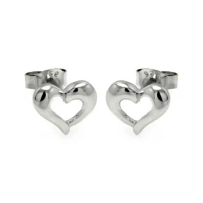 925 Sterling Silver Rhodium Plated Open Hear Stud Earrings