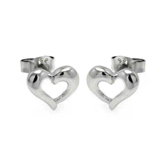 925 Sterling Silver Rhodium Plated Open Hear Stud Earrings