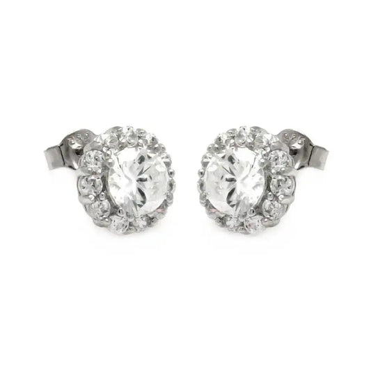 925 Sterling Silver Rhodium Plated Round Clear CZ Stud Earrings