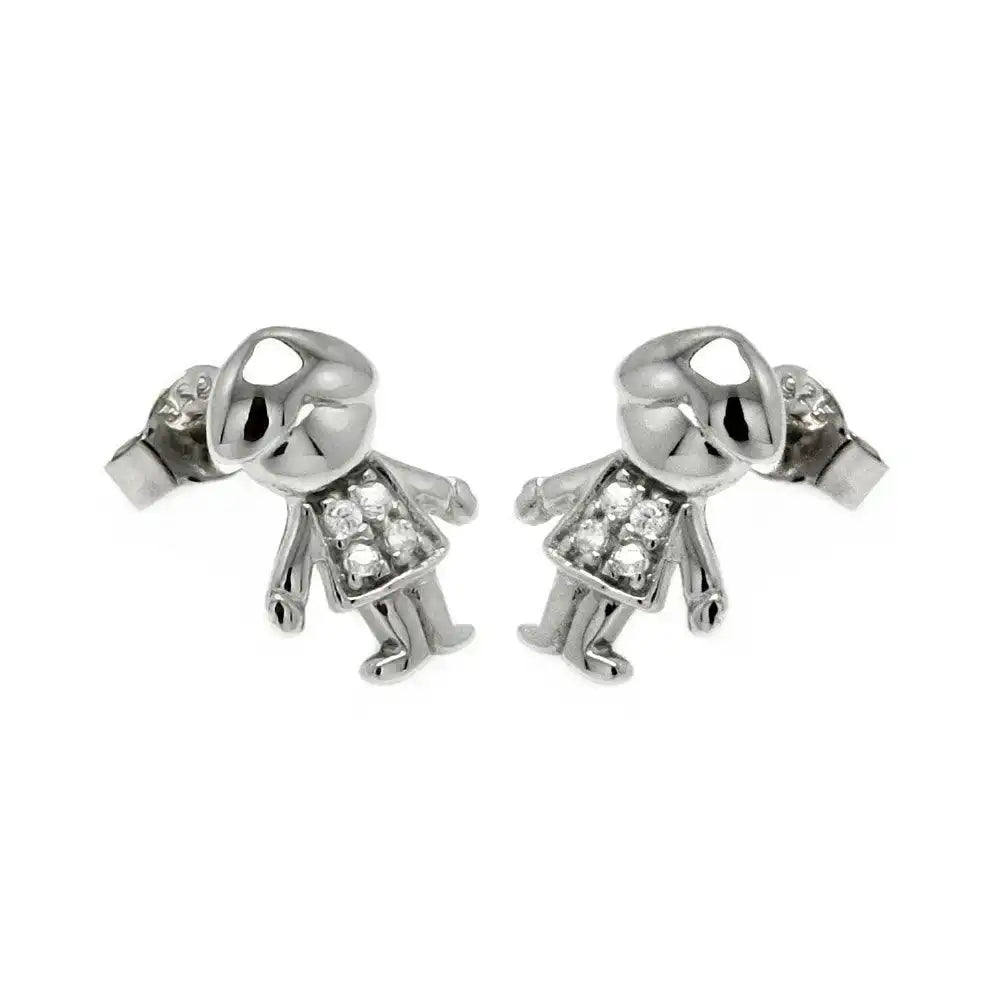 925 Sterling Silver Rhodium Plated Little Boy CZ Stud Earrings