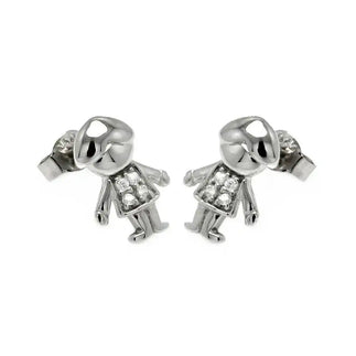 925 Sterling Silver Rhodium Plated Little Boy CZ Stud Earrings