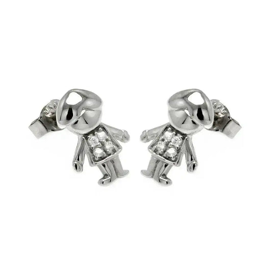 925 Sterling Silver Rhodium Plated Little Boy CZ Stud Earrings