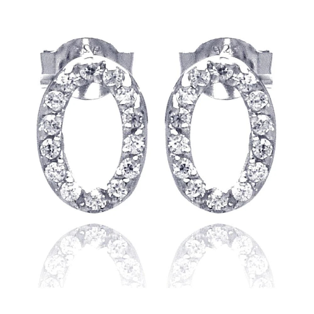 925 Silver Rhodium Plated Round Oval Letter O CZ Stud Earrings