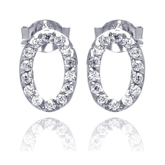 925 Silver Rhodium Plated Round Oval Letter O CZ Stud Earrings