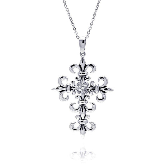 925 Silver Rhodium Plated Celtic Cross Outline Pendant Necklace