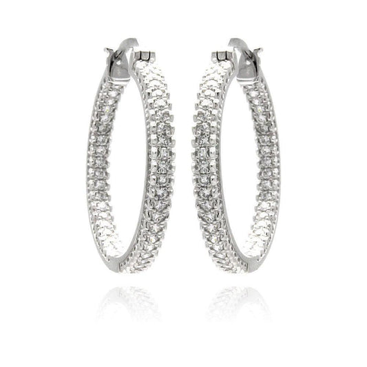 925 Silver Rhodium Plated Micro Pave Clear CZ Hoop Earrings