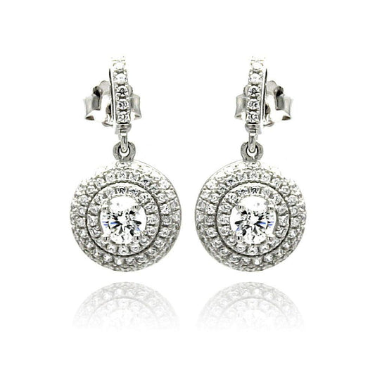 925 Silver Rhodium Plated Micro Pave Clear Round CZ Dangling Stud Earrings