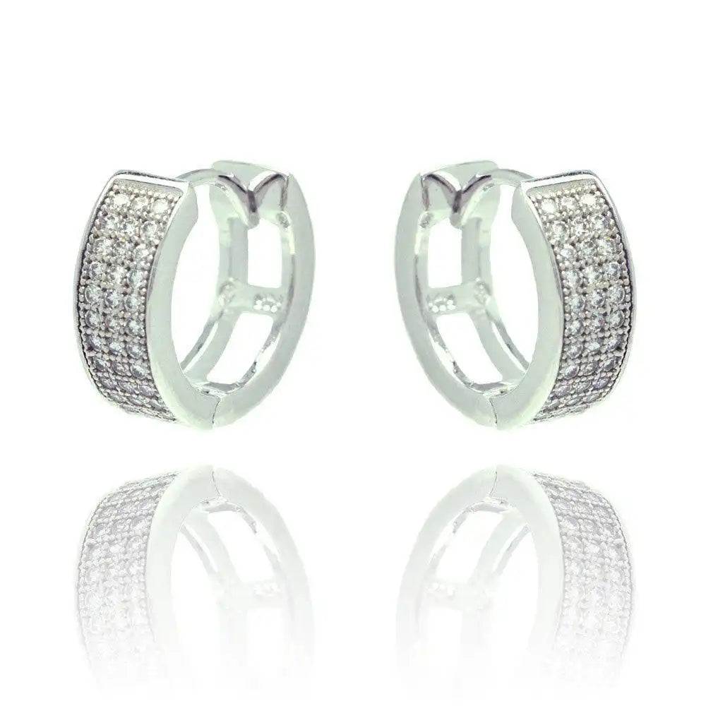 925 Sterling Silver Rhodium Plated Round CZ Inlay Hoop Earrings
