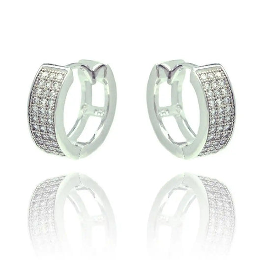 925 Sterling Silver Rhodium Plated Round CZ Inlay Hoop Earrings