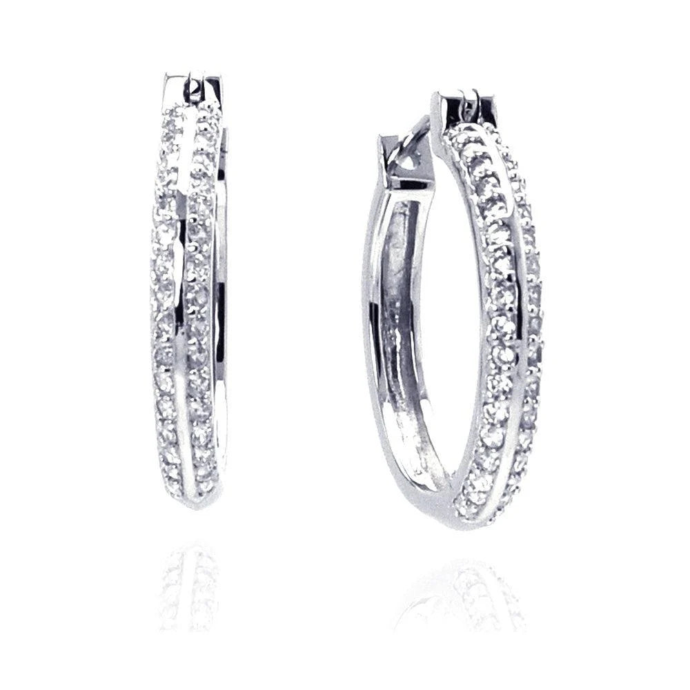 925 Silver Rhodium Plated Micro Pave Clear CZ Hoop Earrings